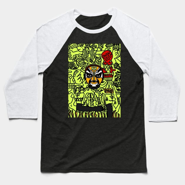 Explore the Enigmatic Carcosa - A MaleMask NFT with ChineseEye Color and Doodle Background Baseball T-Shirt by Hashed Art